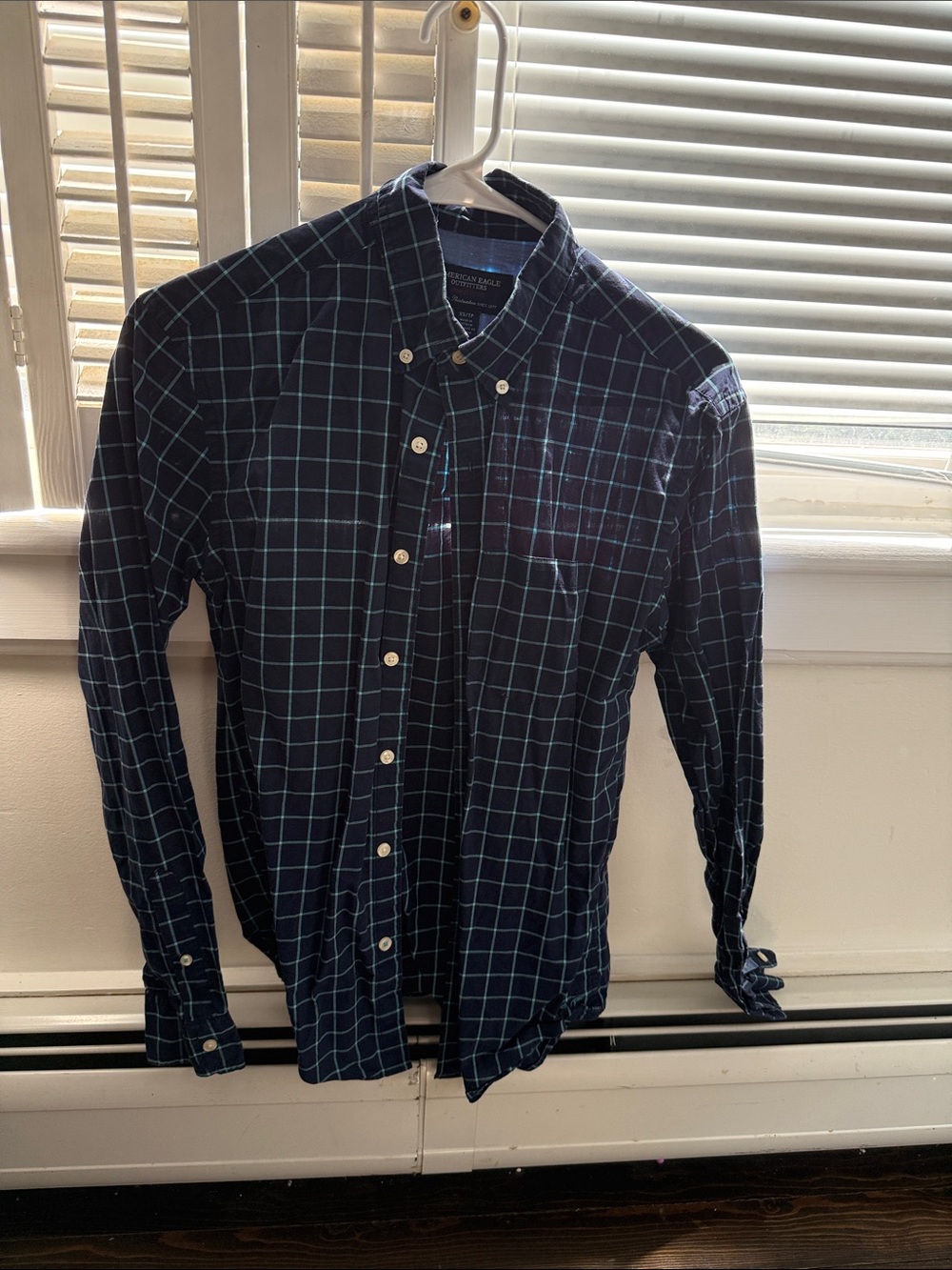 American Eagle Outfitters Black Shirt with Mint Windowpane Grid